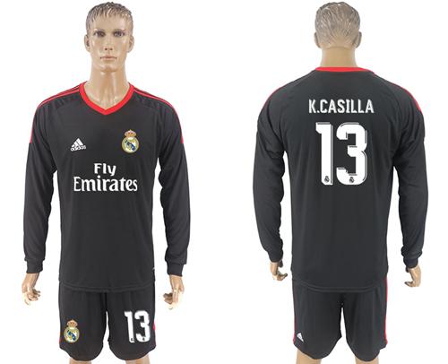 Real Madrid #13 K.Casilla Black Goalkeeper Long Sleeves Soccer Club Jersey - Click Image to Close